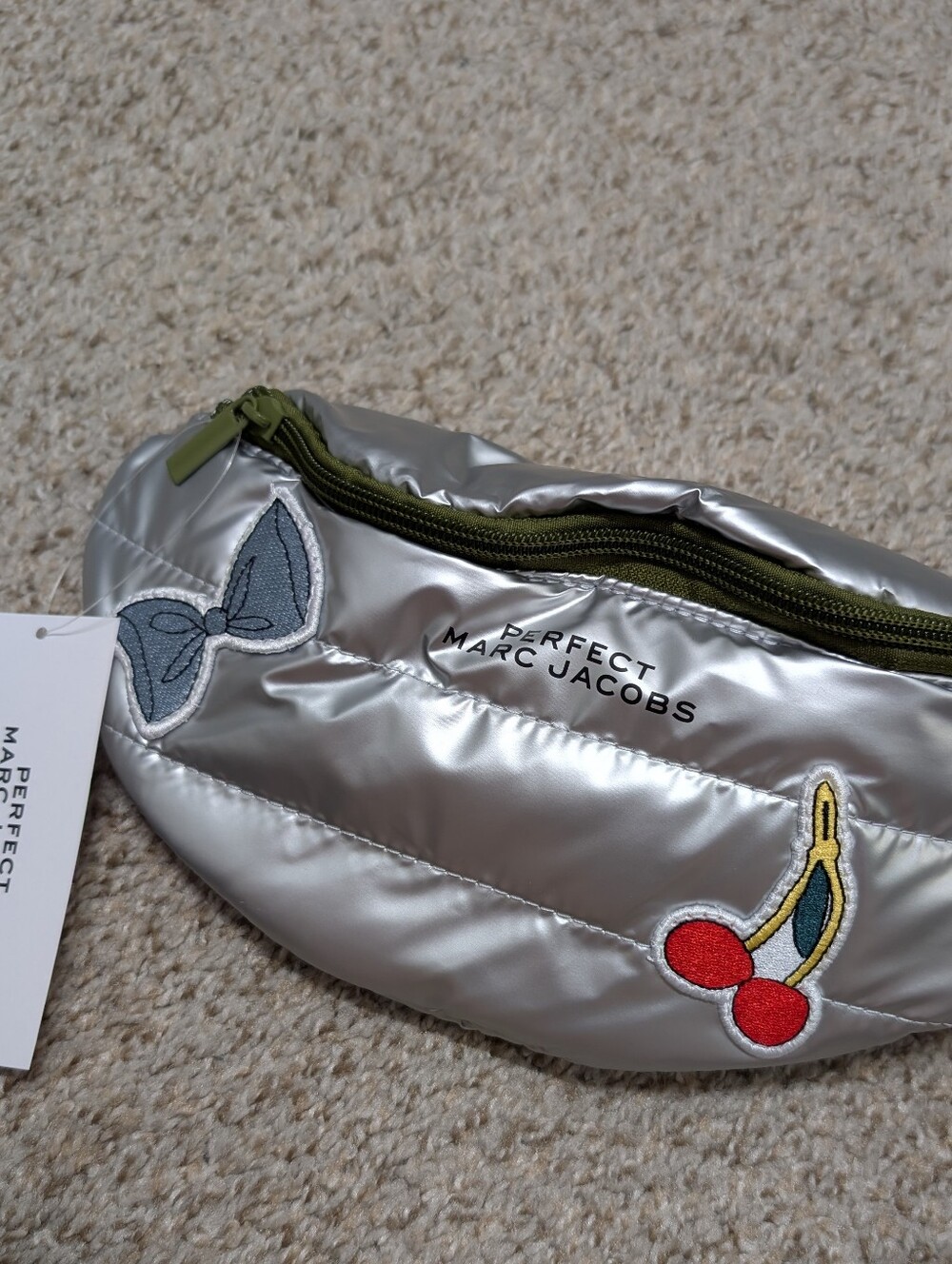 Marc Jacobs Perfect Silver Puffer Belt Bag With Patches